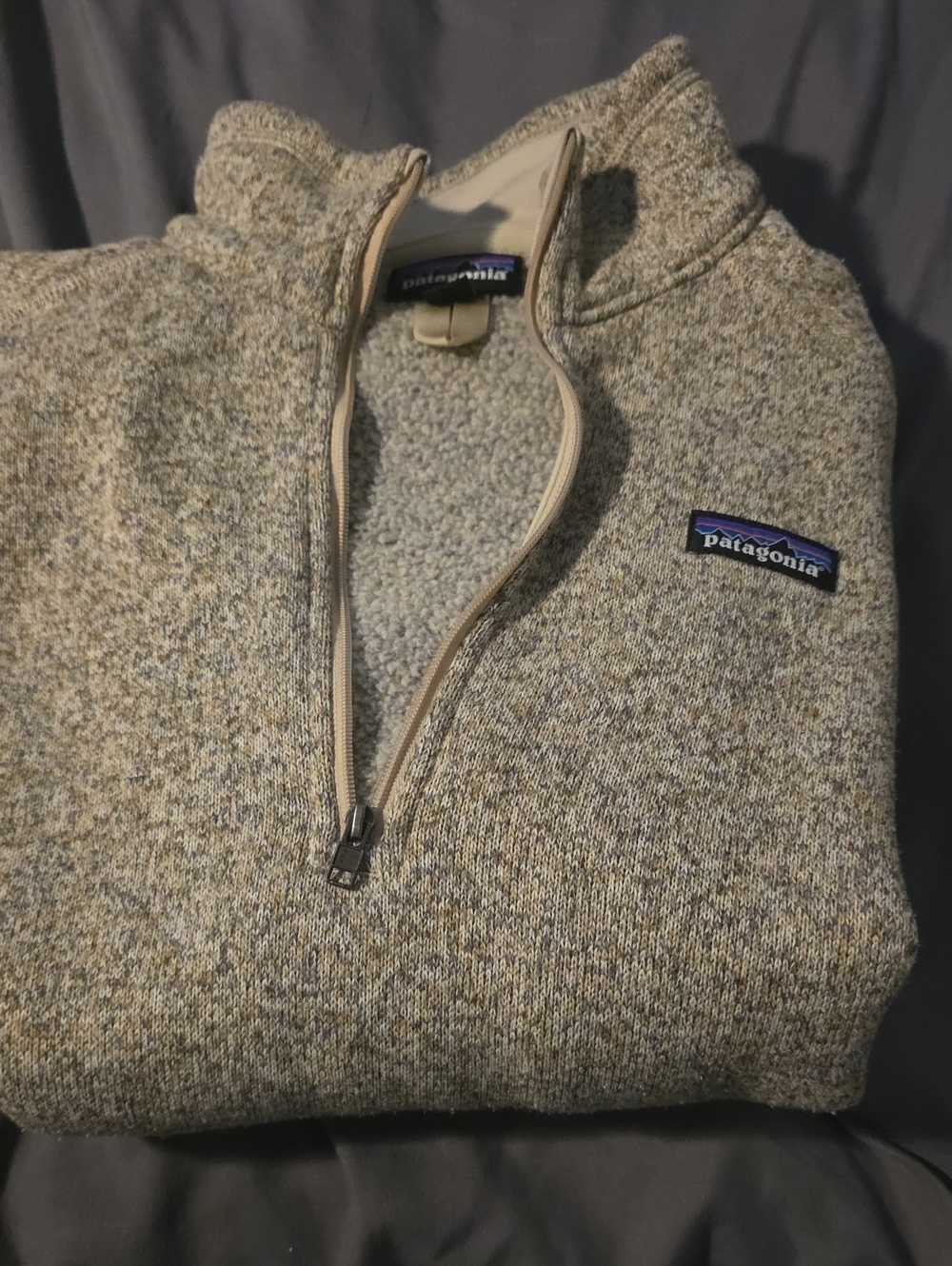 Patagonia Womens Heathered Gray and Tan Zip-Up Sweater
